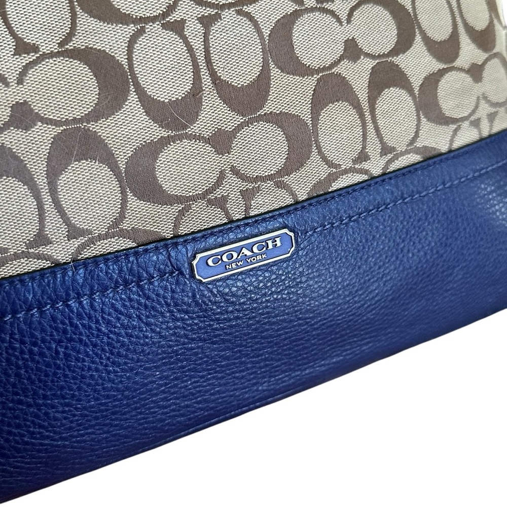 Coach Signature Hobo Bag Beige Canvas Blue Leather Shoulder Purse Dust Bag - Picture 9 of 13